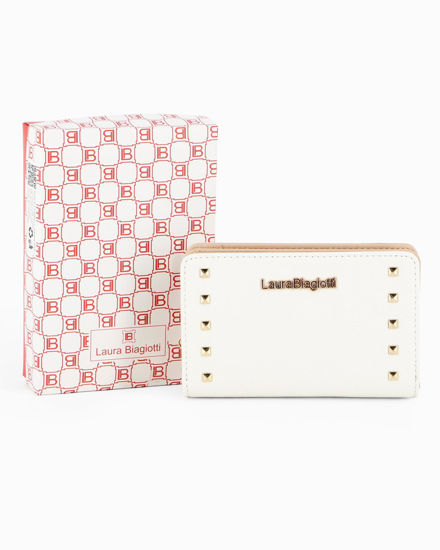 Immagine di LAURA BIAGIOTTI - Portafoglio bianco con tre scomparti e dettaglio borchie