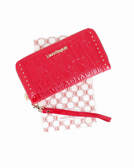Immagine di LAURA BIAGIOTTI - Portafoglio rosso in vernice con due scomparti principali, polsiera removbiile