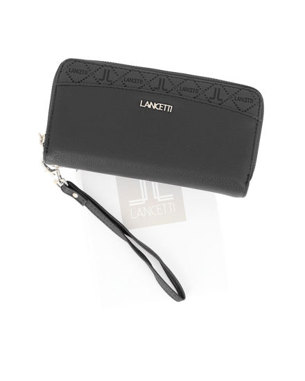 Immagine di LANCETTI - Portafoglio nero con due scomparti principali, polsiera removibile