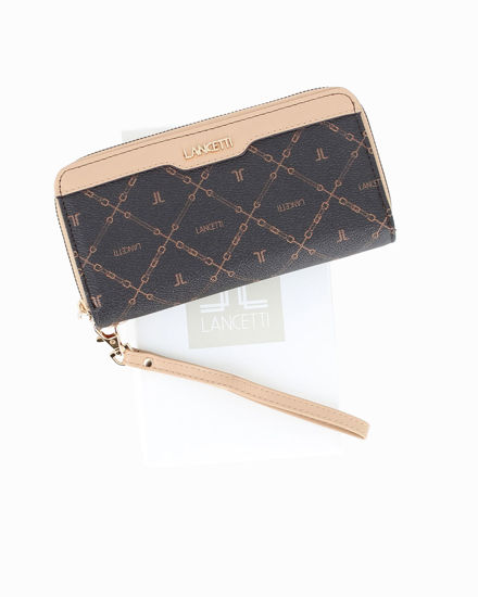 Immagine di LANCETTI - Portafoglio testa moro loggato con due scomparti principali, polsiera removibile