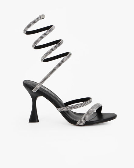 Immagine di MISS GLOBO - Sandalo gioiello nero/argento a spirale con strass, tacco 8,5CM