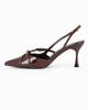 Immagine di MISS GLOBO - Décolleté slingback marrone in vernice con sottopiede in VERA PELLE, tacco 7,5CM