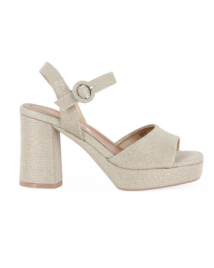 Immagine di MISS GLOBO - Sandalo platino in lurex con sottopiede in VERA PELLE e cinturino alla caviglia, tacco 9CM