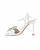 Immagine di MISS GLOBO - Sandalo bianco con sottopiede in VERA PELLE, punta quadrata e applicazione fiore in strass, tacco 9,5CM