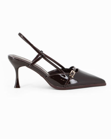 Immagine di MISS GLOBO - Décolleté slingback marrone in vernice con sottopiede in memory foam, tacco 7,5CM