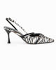 Immagine di MISS GLOBO - Décolleté slingback zebrata bianca con sottopiede in VERA PELLE e cinturini incrociati, tacco 7,5CM