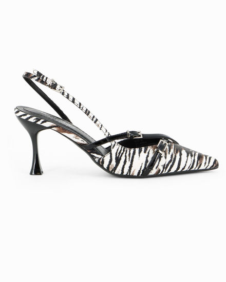 Immagine di MISS GLOBO - Décolleté slingback zebrata bianca con sottopiede in VERA PELLE e cinturini incrociati, tacco 7,5CM