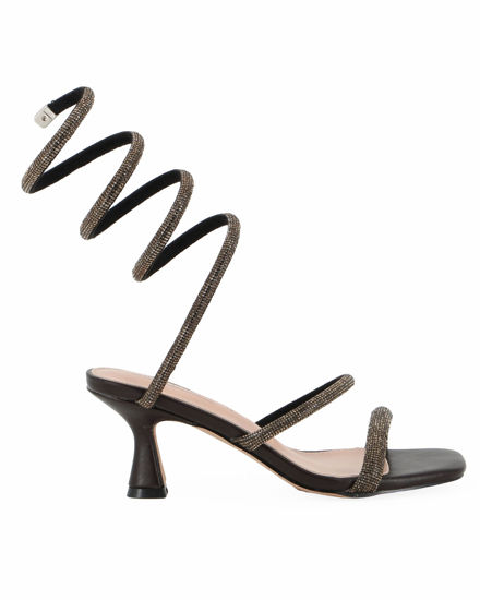 Immagine di MISS GLOBO - Sandalo gioiello testa moro/bronzo a spirale con strass e punta quadrata, tacco 6,5CM