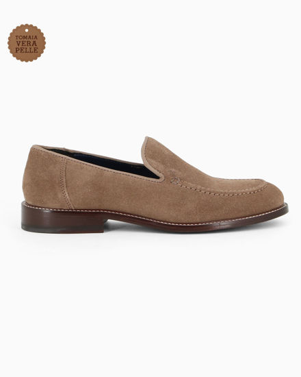 Immagine di CLASS MAN - Mocassino taupe scamosciato in VERA PELLE con suola a contrasto