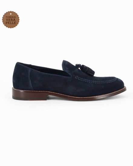 Immagine di CLASS MAN - Mocassino blu scamosciato in VERA PELLE con nappe e suola a contrasto
