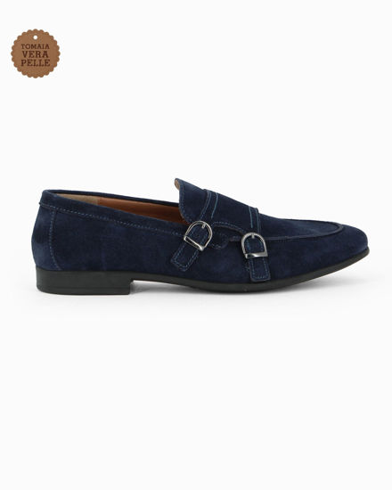 Immagine di CLASS MAN - Mocassino blu scamosciato in VERA PELLE con doppia fibbia