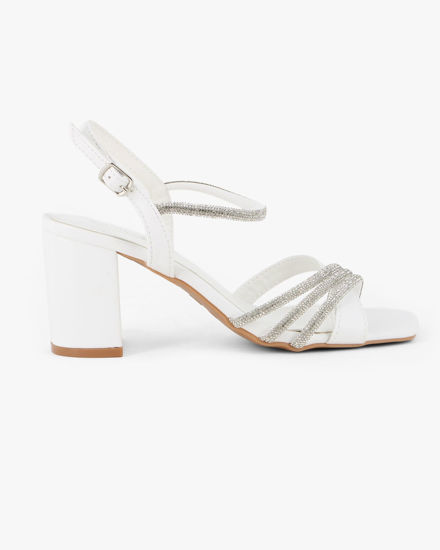 Immagine di MISS GLOBO - Sandalo bianco con strass e punta quadrata, tacco 7CM