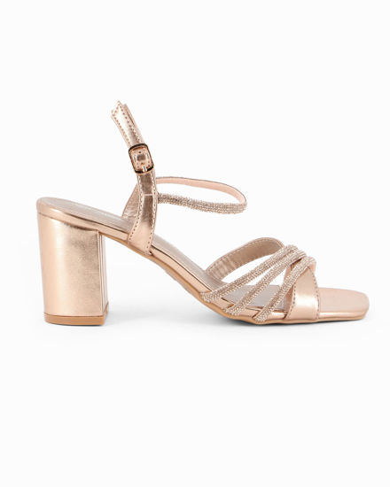 Immagine di MISS GLOBO - Sandalo champagne con strass e punta quadrata, tacco 7CM