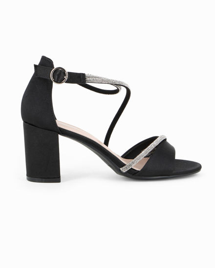 Immagine di MISS GLOBO - Sandalo nero in raso con cinturini in strass, tacco 7CM