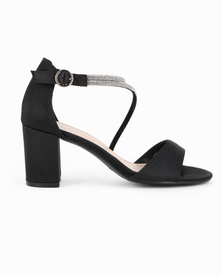 Immagine di MISS GLOBO - Sandalo nero in raso con cinturini in strass, tacco 7CM
