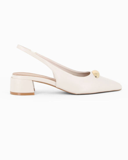 Immagine di GLOBO ROSA - Décolleté slingback avorio con sottopiede in VERA PELLE e applicazione metallica, tacco 4CM