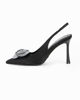 Immagine di MISS GLOBO - Décolleté slingback nera in raso con sottopiede in VERA PELLE e applicazione fiore in strass, tacco 9,5CM