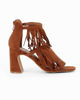 Immagine di MISS GLOBO - Sandalo camel scamosciato con frange, zip posteriore e punta quadrata, tacco 8,5CM