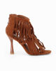 Immagine di MISS GLOBO - Sandalo camel scamosciato con frange, zip posteriore e punta quadrata, tacco 9,5CM