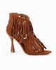 Immagine di MISS GLOBO - Sandalo camel scamosciato con frange, zip posteriore e punta quadrata, tacco 9,5CM