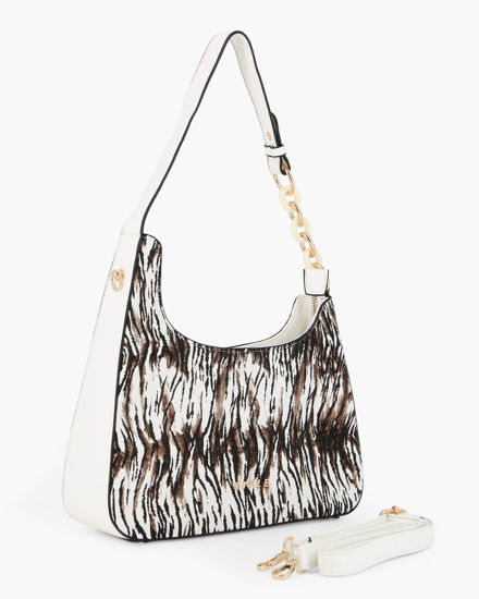 Immagine di RIFLE - Borsa a spalla animalier con tasca posteriore e catena sul manico, tracolla removibile