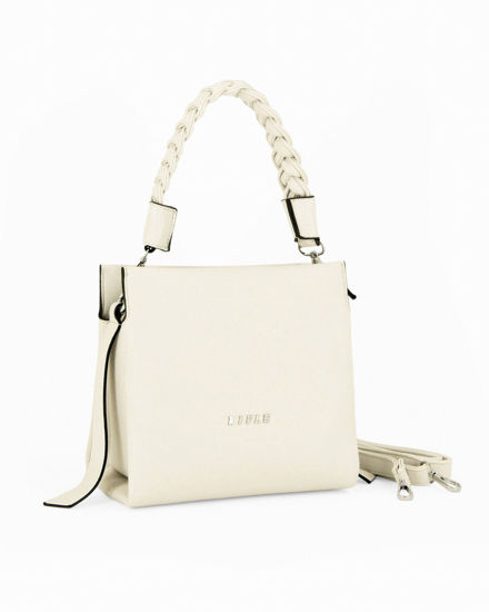 Immagine di RIFLE - Borsa a mano avorio con manico intrecciato e tre scomparti principali, tracolla removibile