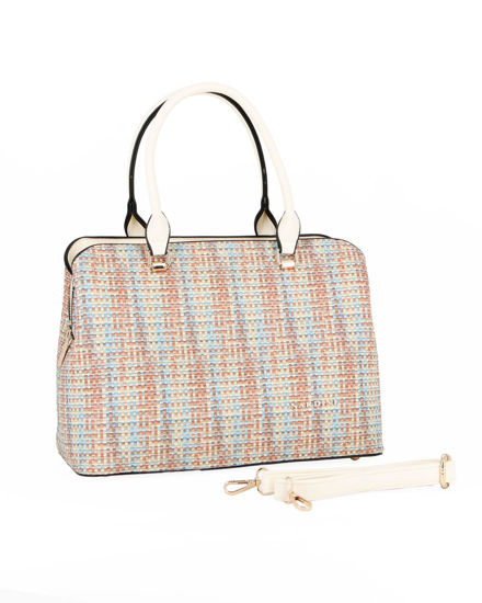 Immagine di NARDINI - Borsa due manici multicolor effetto intreccio con tre scomparti principali, tracolla removibile