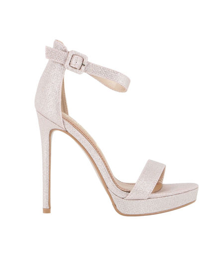 Immagine di MISS GLOBO - Sandalo rose gold in lurex con sottopiede in VERA PELLE e cinturino alla caviglia, tacco 12,5CM