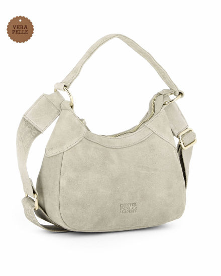 Immagine di CHESTER POLO ACADEMY - Minibag latte scamosciata in VERA PELLE con tracolla nastro loggata