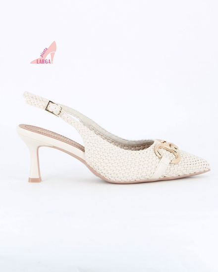 Immagine di LADY GLOBO - Décolleté slingback avorio intrecciata con sottopiede in VERA PELLE e morsetto, calzata comoda, tacco 6,5CM