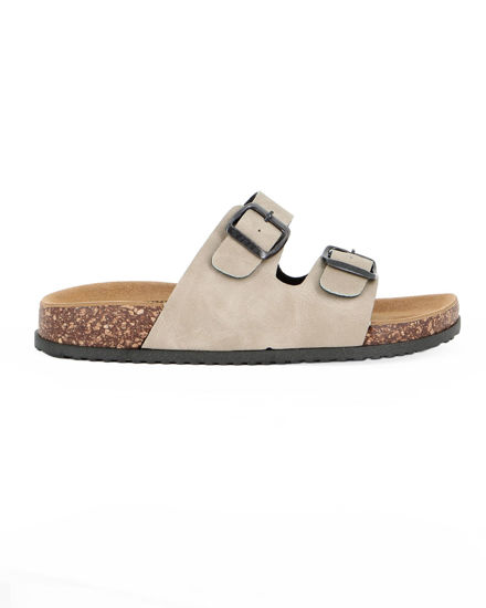 Immagine di RIFLE - Ciabatta tortora con doppia fibbia e sottopiede in VERA PELLE