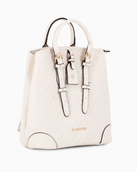 Immagine di SOLO SOPRANI - Zaino panna loggato con tre scomparti principali e due manici con fibbie