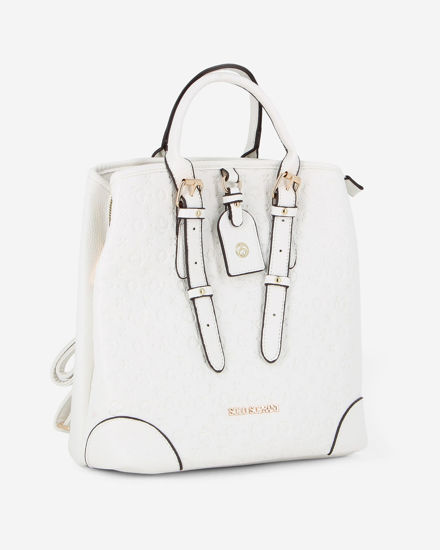 Immagine di SOLO SOPRANI - Zaino bianco loggato con tre scomparti principali e due manici con fibbie