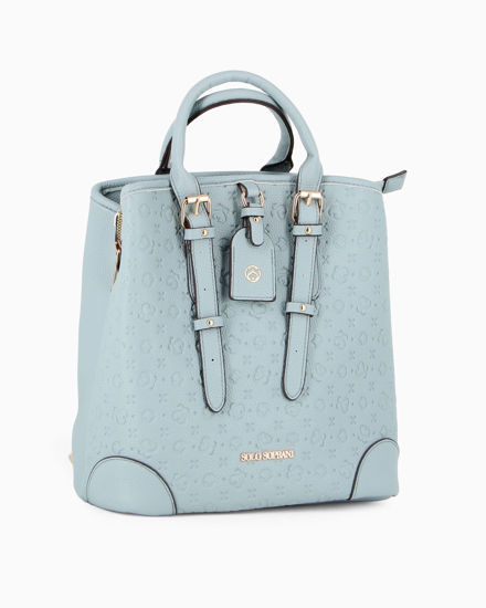 Immagine di SOLO SOPRANI - Zaino panna jeans con tre scomparti principali e due manici con fibbie