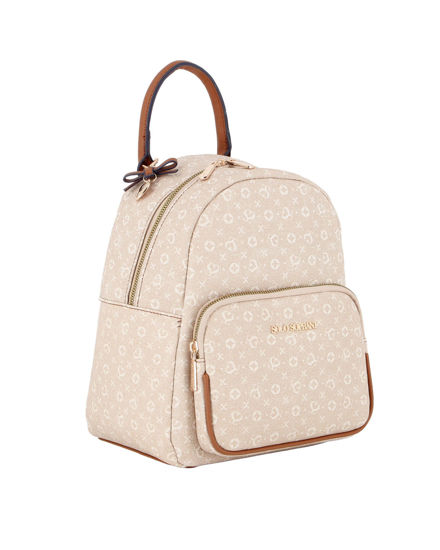 Immagine di SOLO SOPRANI - Zaino beige loggato con tasca frontale e ciondolo fiocco+cuore