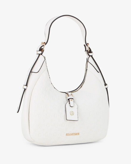 Immagine di SOLO SOPRANI - Borsa a spalla bianca con parte frontale loggata e manico con fibbie