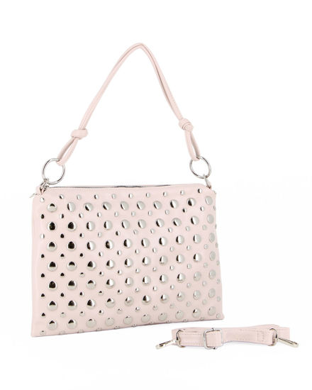 Immagine di NARIDNI - Borsa un manico beige con borchie e tasca posteriore, tracolla removibile