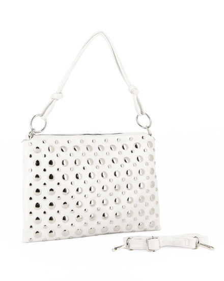 Immagine di NARIDNI - Borsa un manico bianca con borchie e tasca posteriore, tracolla removibile