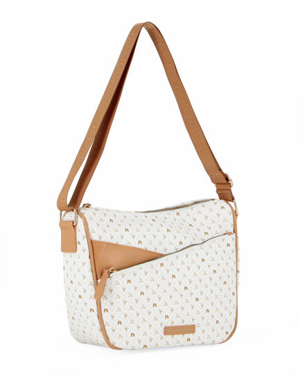 Immagine di CORTINA POLO STYLE - Tracolla bianca/cuoio loggata con tasca frontale con zip diagonale