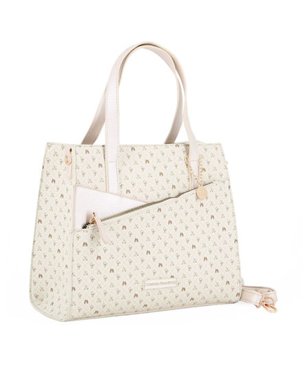 Immagine di CORTINA POLO STYLE - Borsa due manici burro loggata con tasca frontale, tracolla removibile