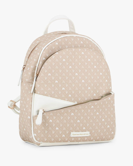 Immagine di CORTINA POLO STYLE - Zaino taupe loggato con doppia tasca frontale