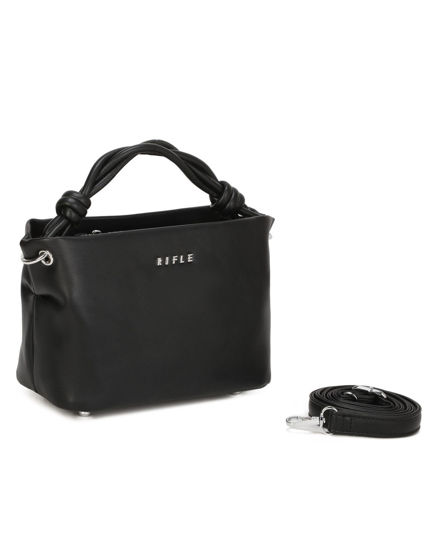 Immagine di RIFLE - Minibag nera con manico intrecciato, tracolla removibile