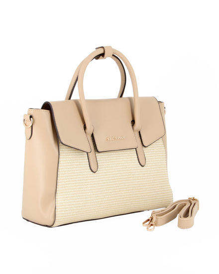 Immagine di SOLO SOPRANI - Borsa due manici beige con patta, tracolla removibile