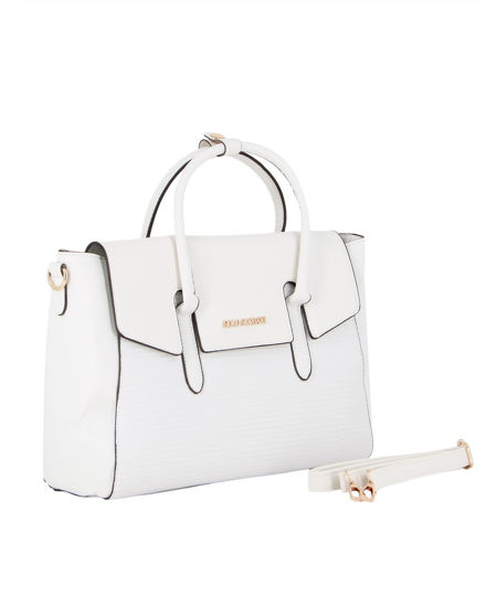 Immagine di SOLO SOPRANI - Borsa due manici bianca con patta, tracolla removibile