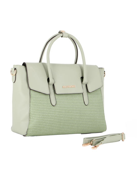 Immagine di SOLO SOPRANI - Borsa due manici verde con patta, tracolla removibile