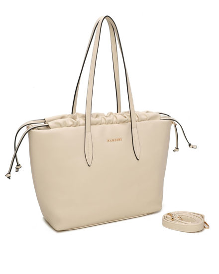 Immagine di NARDINI - Borsa shopping beige con coulisse, tracolla removibile
