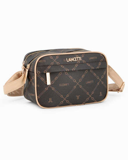Immagine di LANCETTI - Tracolla testa moro loggata con due scomparti principali e tasca frontale