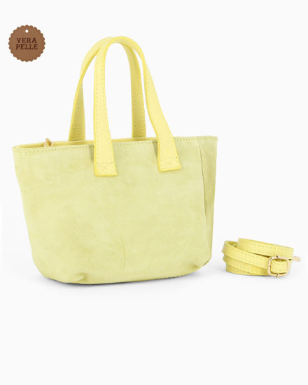 Immagine di NARDINI - Minibag gialla scamosciata in VERA PELLE con tasca posteriore, tracolla removibile - MADE IN ITALY