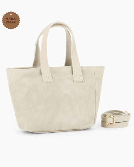 Immagine di NARDINI - Minibag ghiaccio scamosciata in VERA PELLE con tasca posteriore, tracolla removibile - MADE IN ITALY