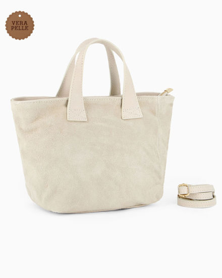 Immagine di NARDINI - Borsa due manici ghiaccio scamosciata in VERA PELLE con tasca posteriore, tracolla removibile - MADE IN ITALY